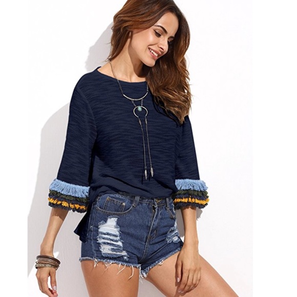 women 3/4 sleeve side split t shirt blouse - Picture 3 of 8